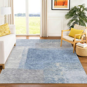 HomeRoots 8' X 10' Denim Blue Abstract Area Rug - Stylish, Washable, Durable for Indoor & Outdoor Use 660490