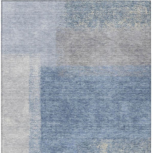 HomeRoots 10' Denim Blue, Ivory & Gray Abstract Washable Area Rug – Durable Indoor/Outdoor Design for High-Traffic Areas 660492