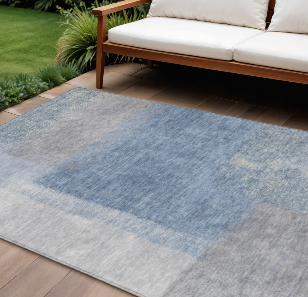 HomeRoots 10' Denim Blue, Ivory & Gray Abstract Washable Area Rug – Durable Indoor/Outdoor Design for High-Traffic Areas 660492