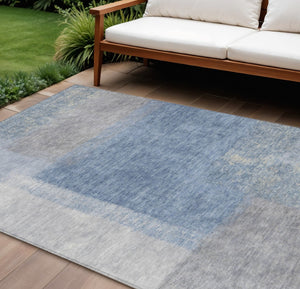 HomeRoots 10' Denim Blue, Ivory & Gray Abstract Washable Area Rug – Durable Indoor/Outdoor Design for High-Traffic Areas 660492