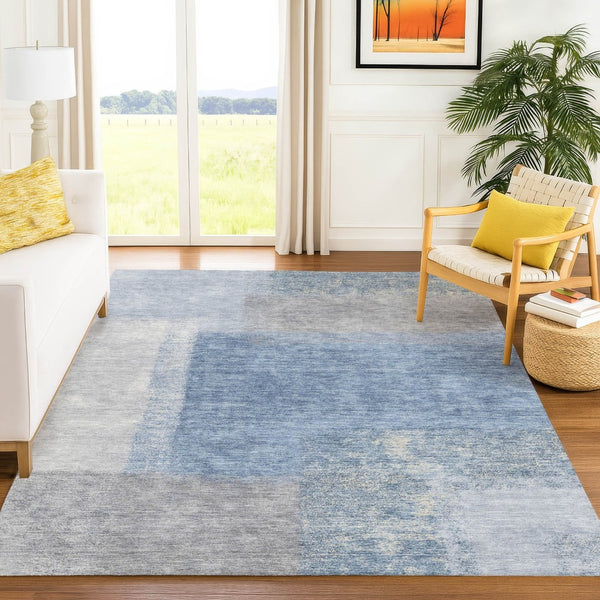 HomeRoots 10' Denim Blue, Ivory & Gray Abstract Washable Area Rug – Durable Indoor/Outdoor Design for High-Traffic Areas 660492