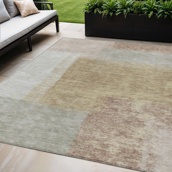 HomeRoots 5' X 8' Modern Gold Ivory Gray Abstract Washable Area Rug for Indoor Outdoor Spaces, Durable & Stylish 660494