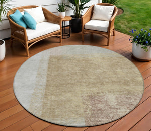 HomeRoots 8' Modern Gold, Ivory & Gray Round Abstract Washable Area Rug for Indoor/Outdoor Elegance & Durability 660495