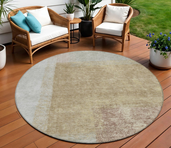 HomeRoots 8' Modern Gold, Ivory & Gray Round Abstract Washable Area Rug for Indoor/Outdoor Elegance & Durability 660495
