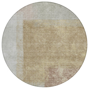 HomeRoots 8' Modern Gold, Ivory & Gray Round Abstract Washable Area Rug for Indoor/Outdoor Elegance & Durability 660495