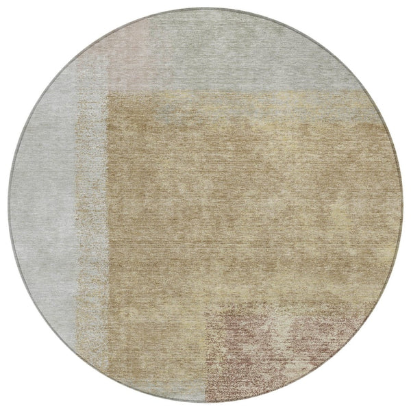 HomeRoots 8' Modern Gold, Ivory & Gray Round Abstract Washable Area Rug for Indoor/Outdoor Elegance & Durability 660495