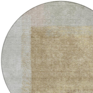 HomeRoots 8' Modern Gold, Ivory & Gray Round Abstract Washable Area Rug for Indoor/Outdoor Elegance & Durability 660495