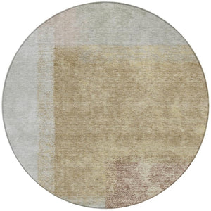 HomeRoots 8' Modern Gold, Ivory & Gray Round Abstract Washable Area Rug for Indoor/Outdoor Elegance & Durability 660495