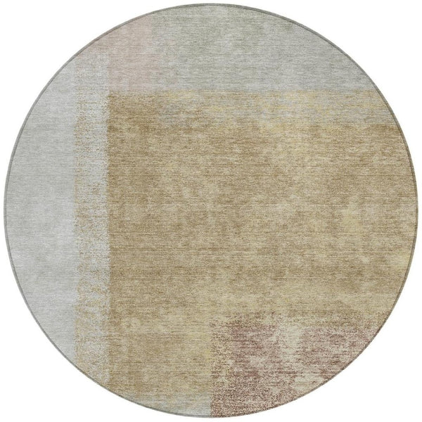 HomeRoots 8' Modern Gold, Ivory & Gray Round Abstract Washable Area Rug for Indoor/Outdoor Elegance & Durability 660495