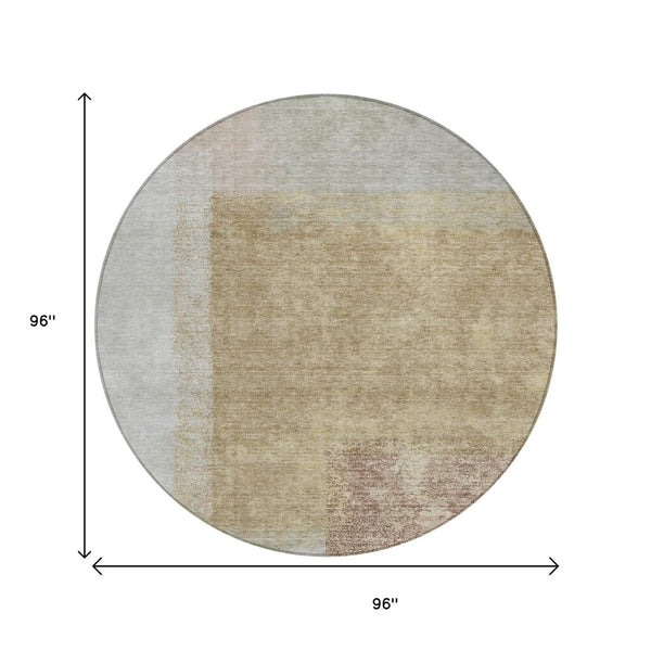 HomeRoots 8' Modern Gold, Ivory & Gray Round Abstract Washable Area Rug for Indoor/Outdoor Elegance & Durability 660495