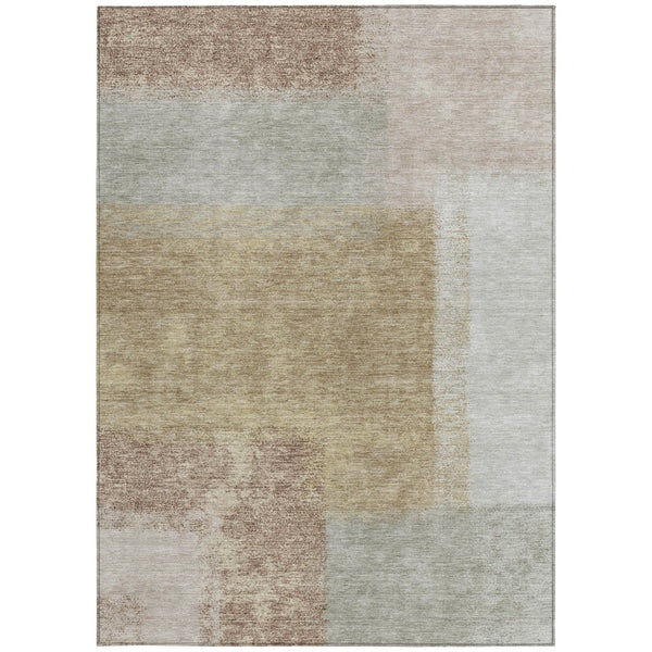HomeRoots 8' X 10' Modern Gold Ivory and Gray Abstract Indoor Outdoor Area Rug - Washable, Durable Design 660496