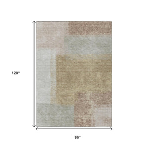 HomeRoots 8' X 10' Modern Gold Ivory and Gray Abstract Indoor Outdoor Area Rug - Washable, Durable Design 660496