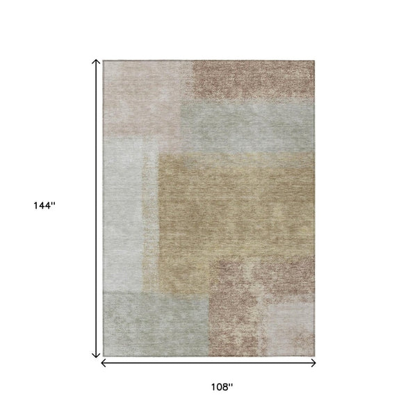 HomeRoots 9' X 12' Gold Ivory Gray Abstract Washable Area Rug for Indoor/Outdoor Use – Durable & Stylish Decor 660497