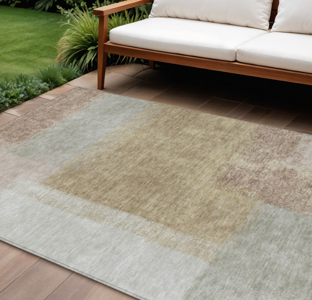 HomeRoots 10' Gold Ivory and Gray Abstract Washable Area Rug – Durable Indoor/Outdoor Design for Modern Spaces 660498