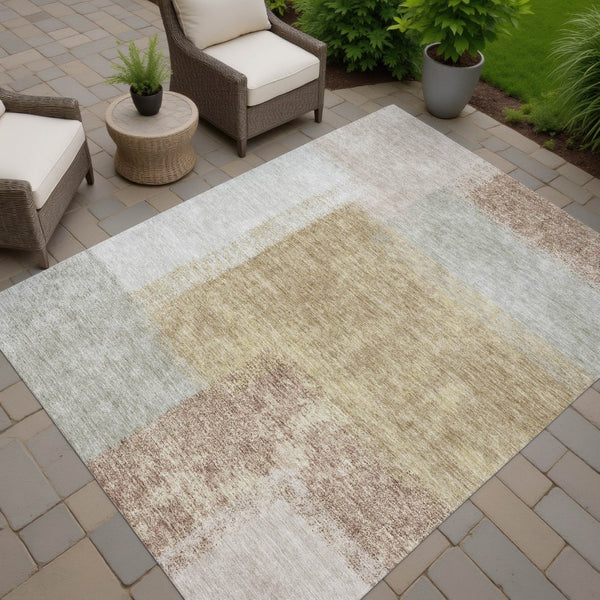 HomeRoots 10' Gold Ivory and Gray Abstract Washable Area Rug – Durable Indoor/Outdoor Design for Modern Spaces 660498