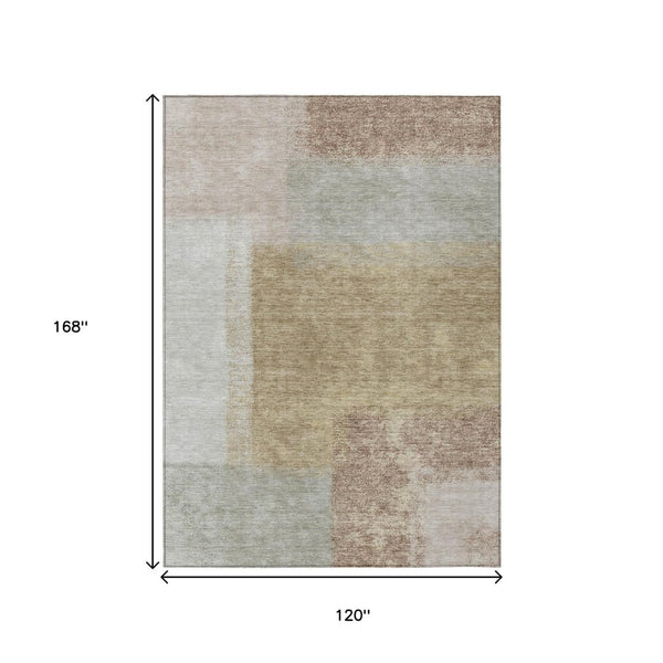HomeRoots 10' Gold Ivory and Gray Abstract Washable Area Rug – Durable Indoor/Outdoor Design for Modern Spaces 660498