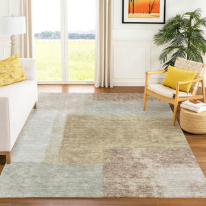 HomeRoots 10' Gold Ivory and Gray Abstract Washable Area Rug – Durable Indoor/Outdoor Design for Modern Spaces 660498