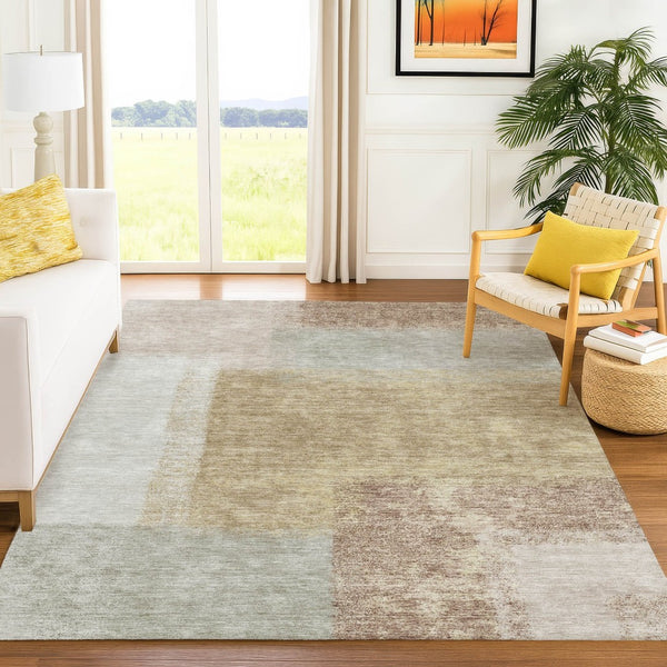 HomeRoots 10' Gold Ivory and Gray Abstract Washable Area Rug – Durable Indoor/Outdoor Design for Modern Spaces 660498