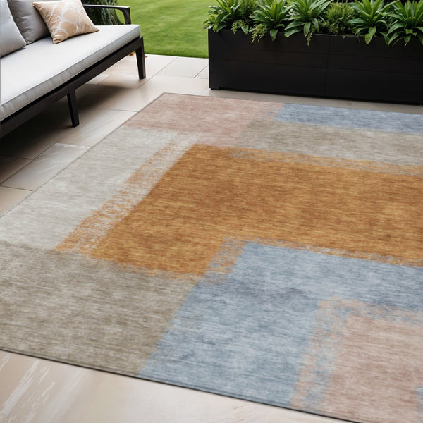 HomeRoots 5' X 8' Washable Indoor Outdoor Area Rug in Rust, Ivory & Blue - Stylish, Durable & Easy to Clean 660500