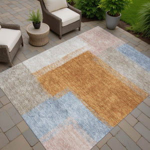 HomeRoots 5' X 8' Washable Indoor Outdoor Area Rug in Rust, Ivory & Blue - Stylish, Durable & Easy to Clean 660500