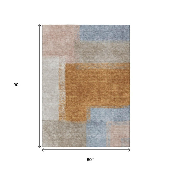 HomeRoots 5' X 8' Washable Indoor Outdoor Area Rug in Rust, Ivory & Blue - Stylish, Durable & Easy to Clean 660500