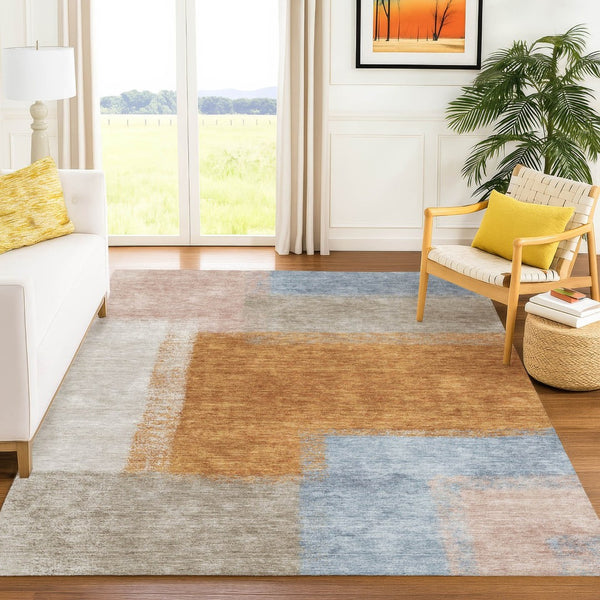 HomeRoots 5' X 8' Washable Indoor Outdoor Area Rug in Rust, Ivory & Blue - Stylish, Durable & Easy to Clean 660500