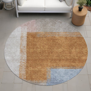 HomeRoots 8' Round Abstract Area Rug in Rust, Ivory & Blue – Durable, Washable Design for Indoor & Outdoor Use 660501
