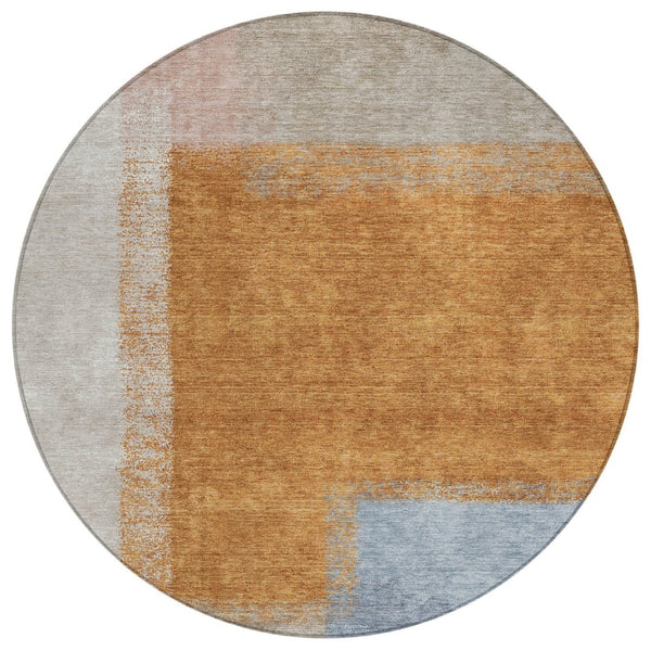 HomeRoots 8' Round Abstract Area Rug in Rust, Ivory & Blue – Durable, Washable Design for Indoor & Outdoor Use 660501