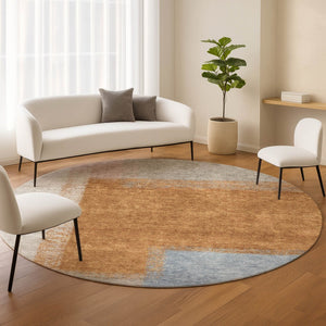 HomeRoots 8' Round Abstract Area Rug in Rust, Ivory & Blue – Durable, Washable Design for Indoor & Outdoor Use 660501