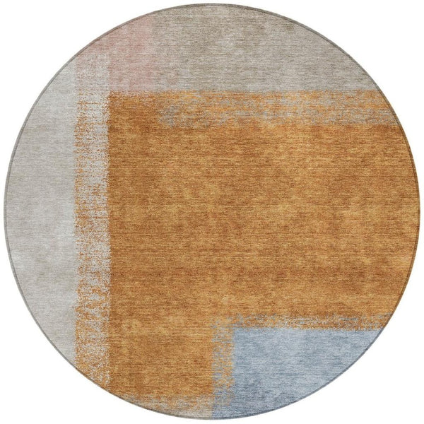 HomeRoots 8' Round Abstract Area Rug in Rust, Ivory & Blue – Durable, Washable Design for Indoor & Outdoor Use 660501