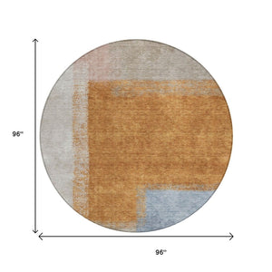 HomeRoots 8' Round Abstract Area Rug in Rust, Ivory & Blue – Durable, Washable Design for Indoor & Outdoor Use 660501