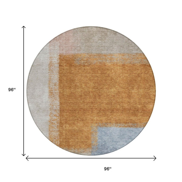 HomeRoots 8' Round Abstract Area Rug in Rust, Ivory & Blue – Durable, Washable Design for Indoor & Outdoor Use 660501