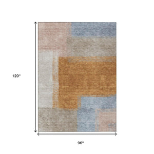 HomeRoots 8' X 10' Stylish Rust Ivory and Blue Abstract Area Rug - Machine Washable for Indoor and Outdoor Use 660502