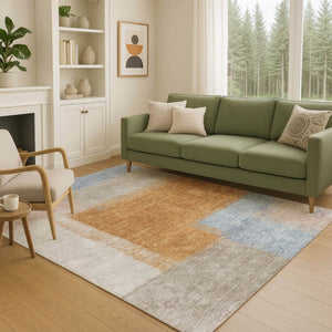 HomeRoots 8' X 10' Stylish Rust Ivory and Blue Abstract Area Rug - Machine Washable for Indoor and Outdoor Use 660502