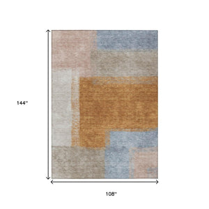 HomeRoots 9' X 12' Abstract Washable Area Rug in Rust, Ivory & Blue – Durable for Indoor & Outdoor Use! 660503
