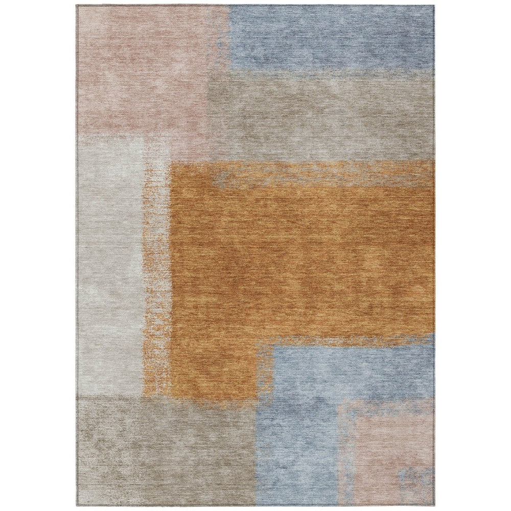 HomeRoots 10' X 14' Contemporary Rust Ivory Blue Abstract Washable Area Rug for Indoor & Outdoor Spaces 660504