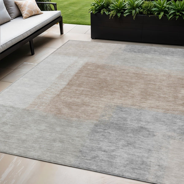 HomeRoots 5' X 8' Modern Abstract Taupe Ivory Gray Area Rug - Washable, Durable Indoor Outdoor Style Upgrade 660506