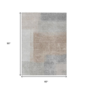 HomeRoots 5' X 8' Modern Abstract Taupe Ivory Gray Area Rug - Washable, Durable Indoor Outdoor Style Upgrade 660506