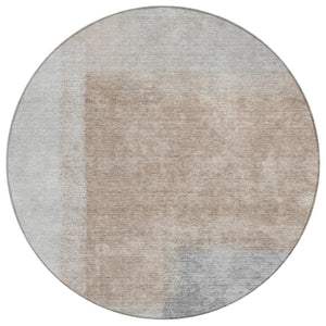 HomeRoots 8' Round Abstract Area Rug in Taupe, Ivory & Gray - Washable, Durable for Indoor & Outdoor Spaces 660507