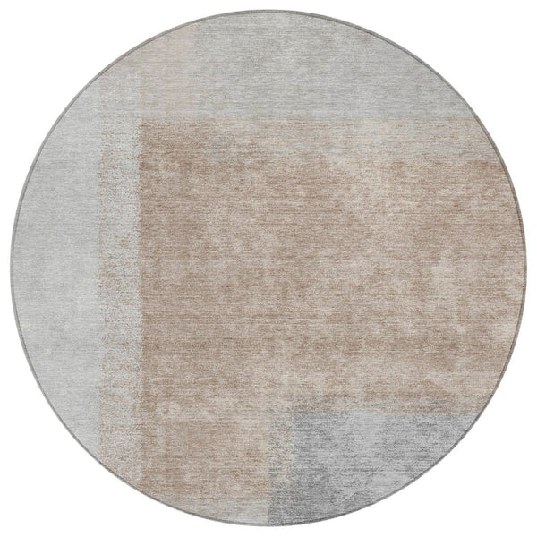 HomeRoots 8' Round Abstract Area Rug in Taupe, Ivory & Gray - Washable, Durable for Indoor & Outdoor Spaces 660507