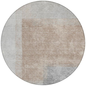 HomeRoots 8' Round Abstract Area Rug in Taupe, Ivory & Gray - Washable, Durable for Indoor & Outdoor Spaces 660507