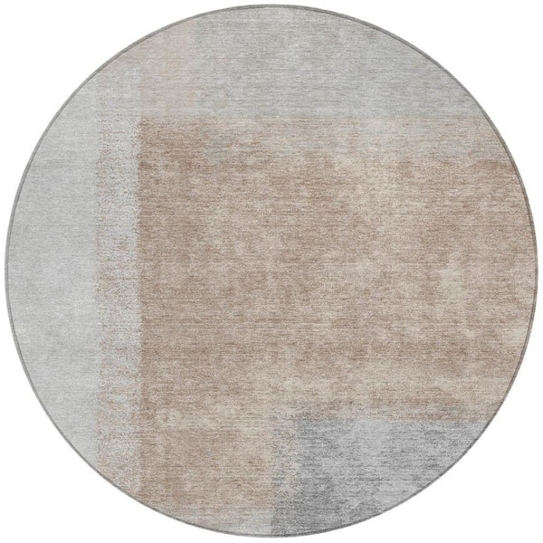 HomeRoots 8' Round Abstract Area Rug in Taupe, Ivory & Gray - Washable, Durable for Indoor & Outdoor Spaces 660507
