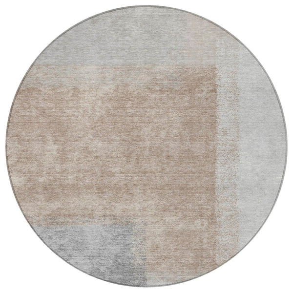 HomeRoots 8' Round Abstract Area Rug in Taupe, Ivory & Gray - Washable, Durable for Indoor & Outdoor Spaces 660507