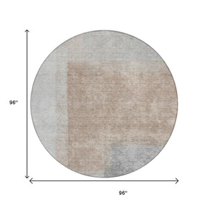 HomeRoots 8' Round Abstract Area Rug in Taupe, Ivory & Gray - Washable, Durable for Indoor & Outdoor Spaces 660507
