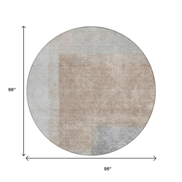 HomeRoots 8' Round Abstract Area Rug in Taupe, Ivory & Gray - Washable, Durable for Indoor & Outdoor Spaces 660507