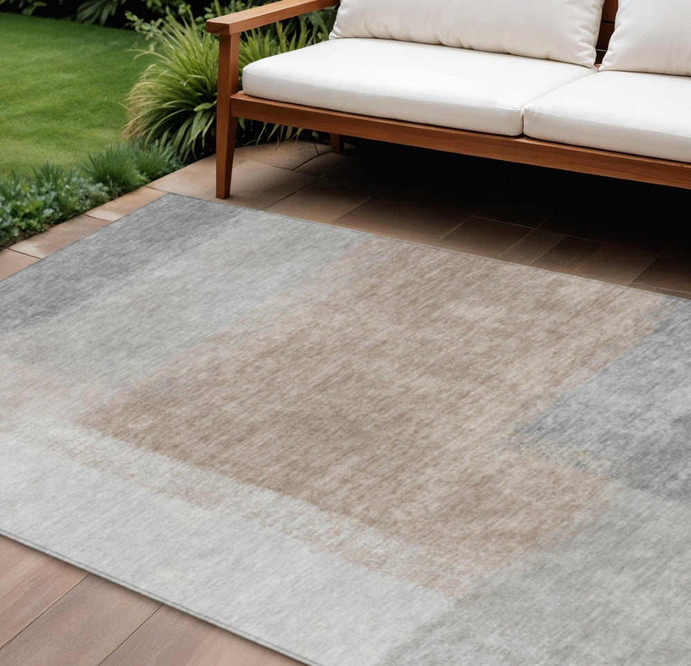 HomeRoots 8' X 10' Contemporary Taupe Ivory Gray Abstract Washable Indoor Outdoor Area Rug for Any Space 660508