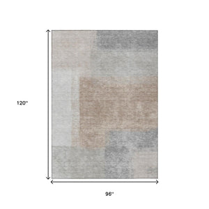 HomeRoots 8' X 10' Contemporary Taupe Ivory Gray Abstract Washable Indoor Outdoor Area Rug for Any Space 660508