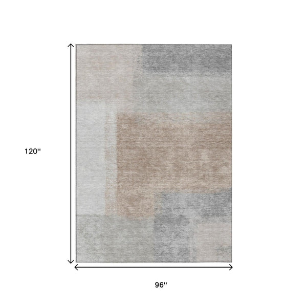 HomeRoots 8' X 10' Contemporary Taupe Ivory Gray Abstract Washable Indoor Outdoor Area Rug for Any Space 660508