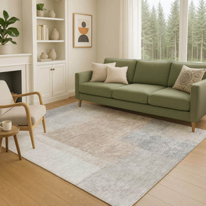 HomeRoots 8' X 10' Contemporary Taupe Ivory Gray Abstract Washable Indoor Outdoor Area Rug for Any Space 660508