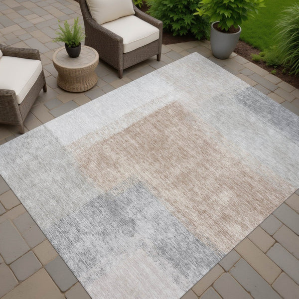 HomeRoots 10' Indoor Outdoor Area Rug - Stylish Taupe, Ivory & Gray Abstract Design, Machine Washable & Durable 660510